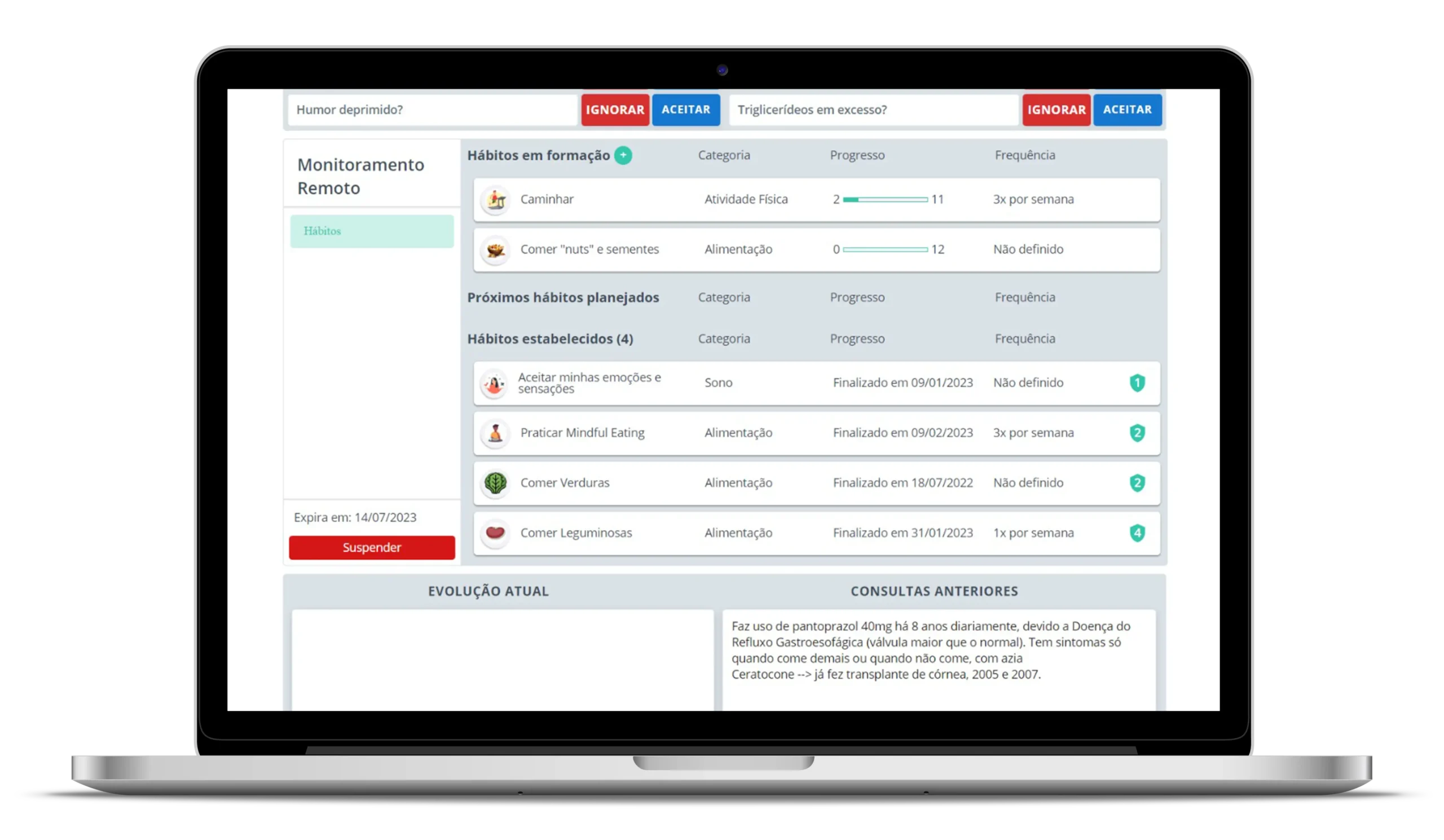 Visual do prontuário médico
